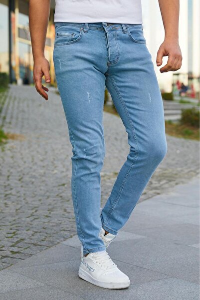 MODAMESTO Pantaloni pentru bărbați Ice Blue slim fit Laser material elastic Jean