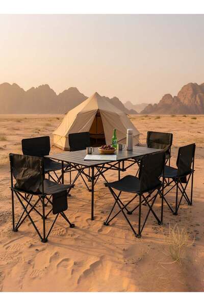 Taimi Camping Set of 7 Pieces - Camping Table and 6 Chairs with Carry Bag