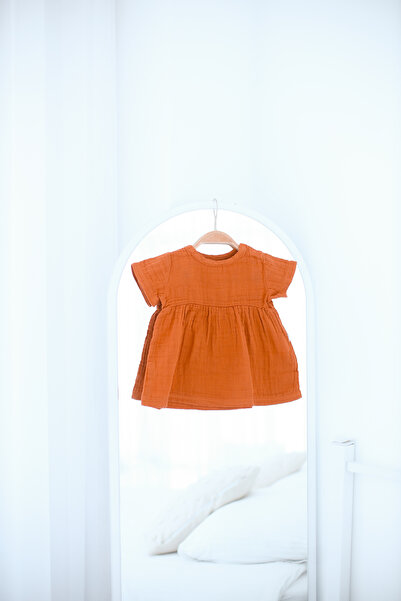 Pambuliq Girl's Muslin Fabric Summer Dress - Brick Color