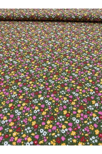 oskatekstil Poplin Kumaş %100 Pamuk Çiçek, Çıtır Desenli 170 cm En Metre İşi ...