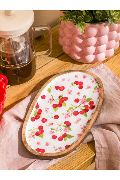 LC Waikiki Rmz Gi̇yi̇m Farkiyah Cherry Ba Printed Wooden Presentation Plate 2...