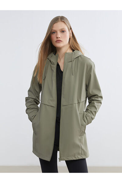 LC Waikiki Rmz Gi̇yi̇m Farkiyla Hooded Women's Leather Look Raincoat