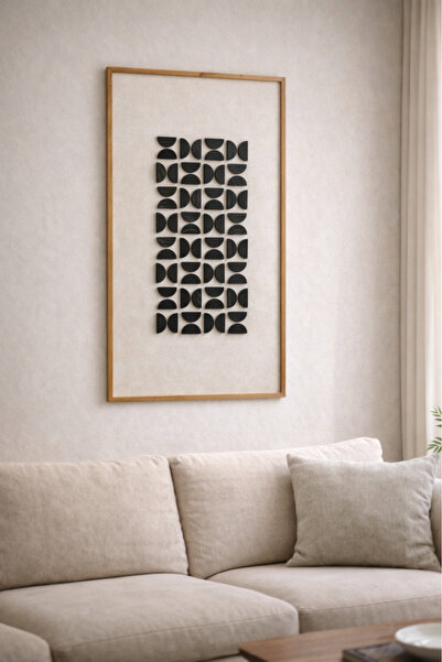 MARIA HOMES لوحة جدارية سوداء هندسية من الخشب الطبيعي مع إطار خشبي، لوحة زخرفية