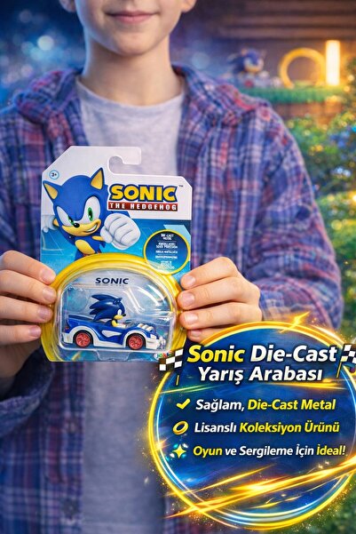 TOYFEST Sonic The Hedgehog Die Cast Metal Tekli Yarış Arabası 1:64 Ölçek - 7 CM