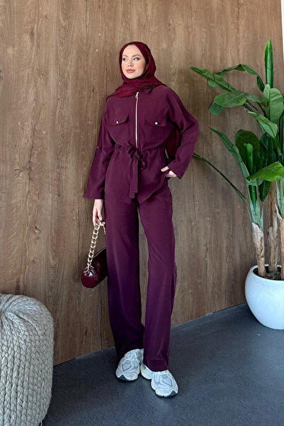 Hazamoda مجموعة نويل فيرزير قماش مودال باللون الأحمر الداكن