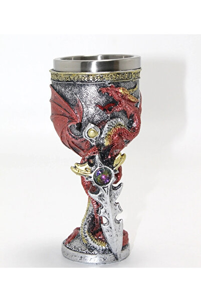 Epilons Dragon and sword themed 3d embossed steel goblet cup alk4373