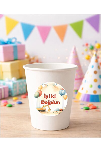 Sinek Kupası Tasarım 20 Pieces 4 cm Construction Round Happy Birthday Happy B...