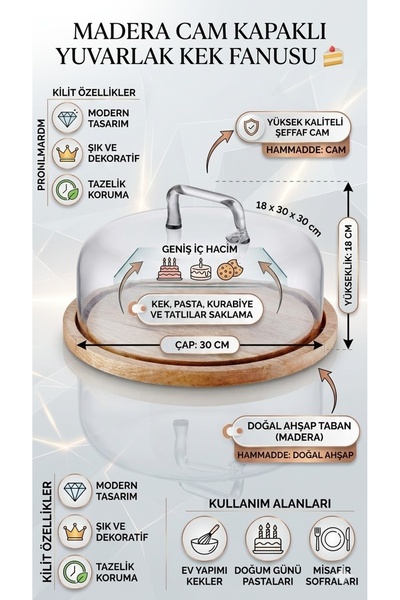 The Mia Madera Round Cake Pan with Wooden Lid 18X30X30 cm