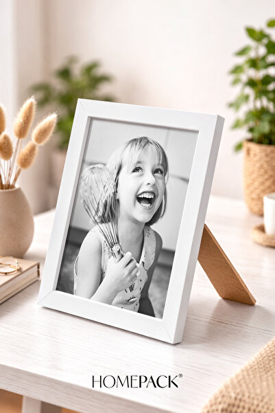 BERRAVIA 15x21 cm Beyaz Ahşap Çerçeveli Masaüstü Resim Çerçevesi, Fotoğraf Çe...
