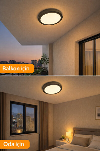 Noas Yuvarlak Siyah Kasa 18W Gün Işığı/Beyaz Balkon Lamba Oda Armatür