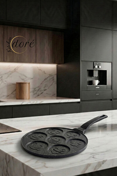 KitchenDORE مقلاة فطائر من الألومنيوم المصبوب بنمط إيموجي، سطح غير لاصق، طلاء...