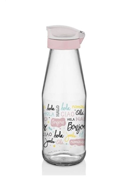 abenim Tekli Pembe Mova Desenli Cam Matara&su Şişesi 720cc