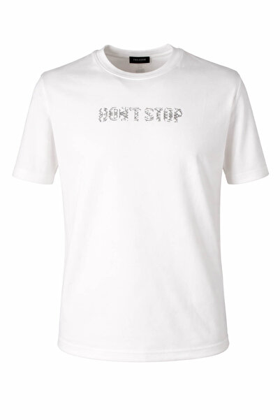 trender 26YSS9000064 Λευκό Ανδρικό T-Shirt Modal 0 Γιακάς Dont Stop