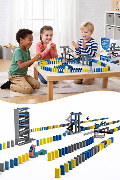 OEM Set Domino Educativ cu 130 Piese Colorate si Obstacole, Joc Creativ, Juca...