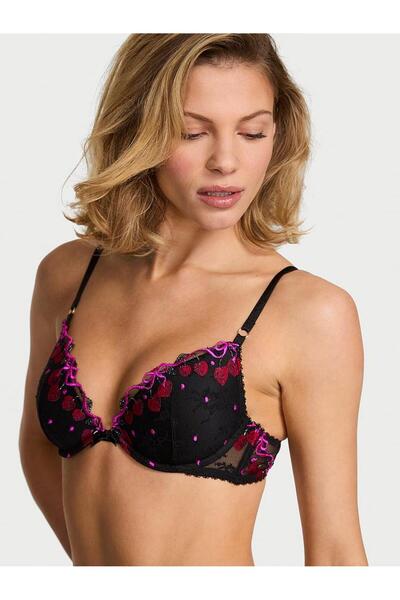 Victoria's Secret Cherry Embroidered H Lightweight Low-Cut Demi Bra with Padd...