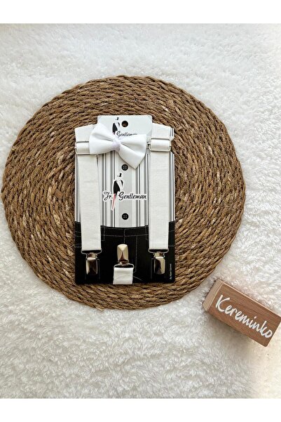 Kereminko Bebek طقم حزام وربطة عنق بيضاء للأطفال الأولاد والصغار، مناسب للأعم...