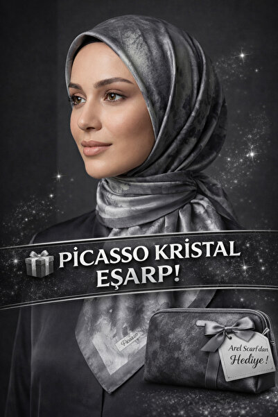 Picasso Silk-Look Gray Colored Crystal Scarf – Twill Stylish Design 90X90