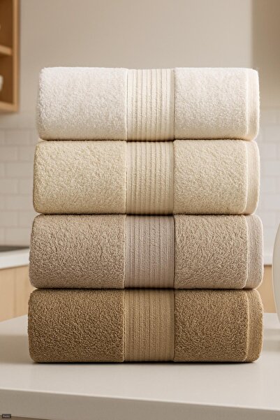 Poomy 4 bucăți bumbac 100% 50 x 90 cm Set de prosoape de baie maro Prosoape d...