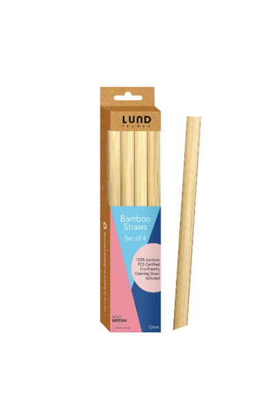 Lund London Bamboo Straws 12mm Set of 4 – Reusable Travel & Home Accessory