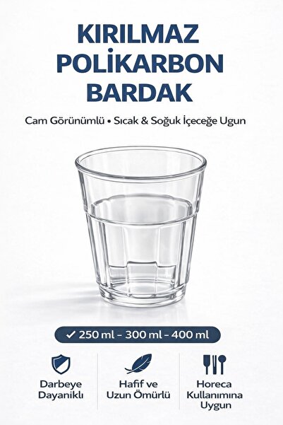 İstanbul Horeca Polikarbon Casablanca Bardak Kırılmaz Cam Görünümlü 6 Adet 40...