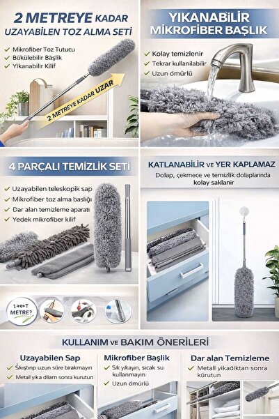 Camp Reyon Uzayabilen Mikrofiber Mop Seti Tavan Petek Buzdolabı ve Çamaşır Ma...