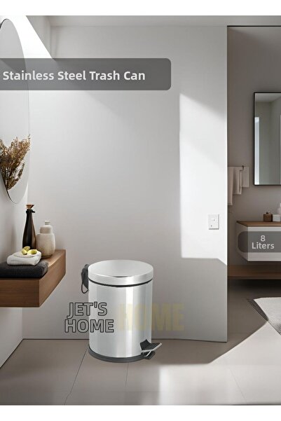 Jet's Home سلة مهملات للحمام من الستانلس ستيل سعة 8 لتر، سلة نفايات للمطبخ با...