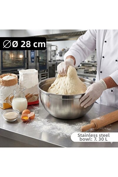 Meaty Cheesy Steel Bowl 28 cm (7.3 L) - Large Dough and Marinade Bowl