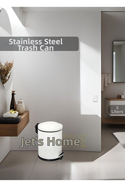 Jet's Home Pedal Bathroom Trash Can Stainless 5 Lt Kitchen Trash Can White