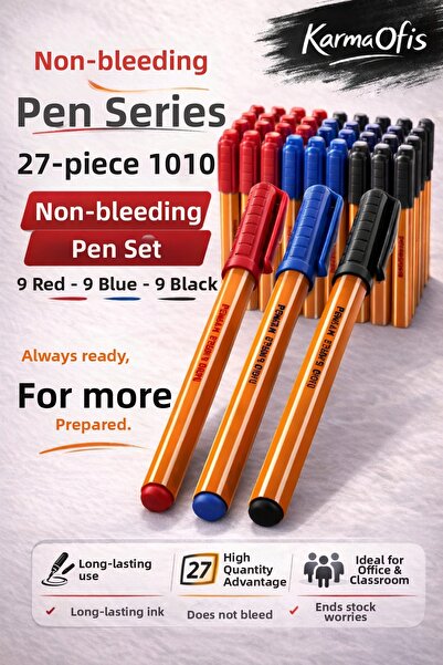 KarmaOfis 1010 Ballpoint Pen Set 1.0 mm |   Blue Red Black | Long-Lasting Off...