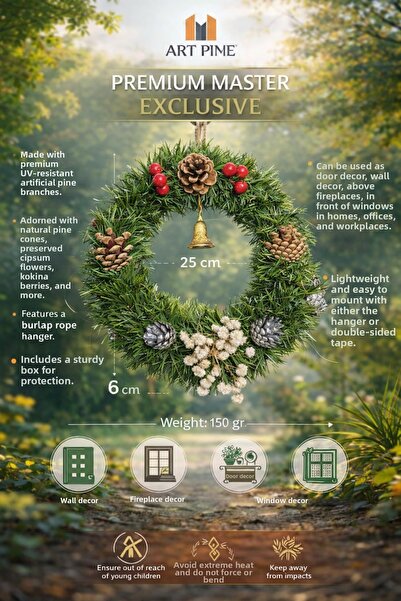 ART PINE Φυσικό Κώνος Πεύκου - Διακοσμητικό Χριστουγεννιάτικης Πόρτας με Απομ...