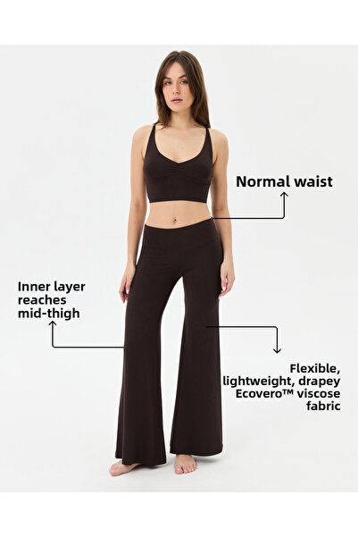 Ayma Active Παντελόνι γιόγκα με καφέ σορτς Λεπτό ντραπέ παντελόνι γιόγκα