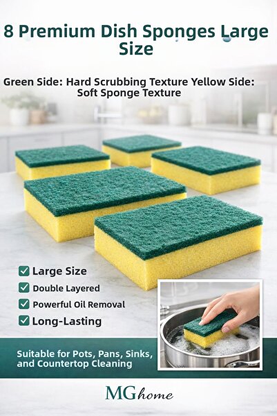 VENON 8 قطع ❤️   إسفنج صناعي 🧽   إسفنجة كبيرة الحجم 🧽 إسفنجة المطبخ والحمام...