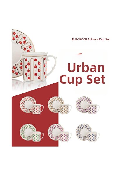 MİEN Urban 6-Piece 90 ml Coffee Cup Set – Set of Floral Print Stylish Porcela...