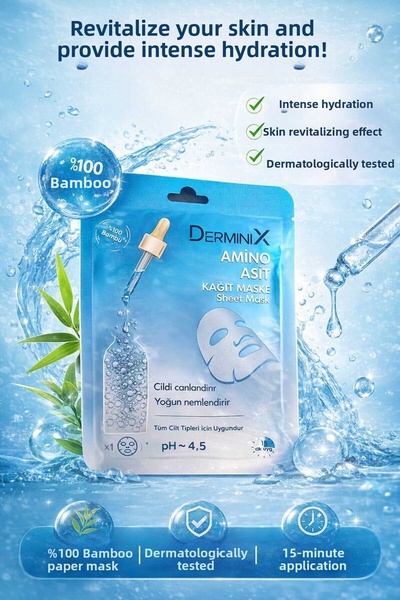 Derminix قناع ورقي بالأحماض الأمينية 25 جرام - قطعة واحدة - عناية مرطبة ومجدد...
