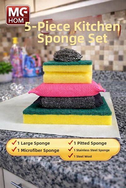 VENON 5 Piece Kitchen Sponge Set 🧼   Inox Sponge 🧼   Steel Wire 🧼   Big Sp...
