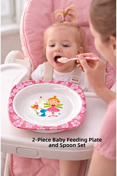 ÇEÇEN HOME طقم من 2 وعاء طعام أطفال من الميلامين وملعقة تغذية، وعاء طعام أطفال
