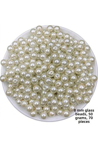 Ralp Moda Material pentru bijuterii de culoare crem perlat de sticlă de 8 mm,...