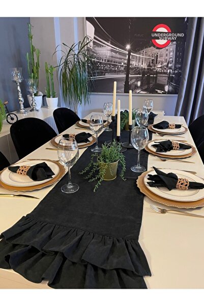 Decamor home Velvet Textured Double Layer Ruffle Long Decorative Vintage Blac...