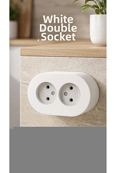 COjans Double Input White Surface Mounted Grounded Socket - Decorative Wall S...