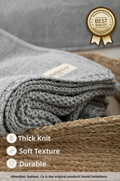 Battani.Co Home Premium Πλεκτά Είδη Ύφανσης Γκρι Καναπές Κρεβάτι TV Κουβέρτα ...