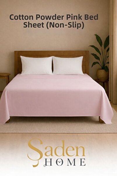 SADEN HOME Cotton Double Bed Sheet in Powder Pink, 220X240 cm