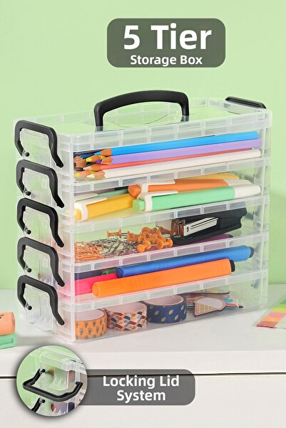 Meleni Home Κουτί αποθήκευσης 5 επιπέδων - Διαφανές κουτί οργάνωσης γραφείου ...