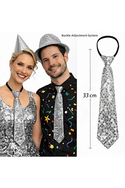 lowell home Silver Color Sequined Sparkling Party Tie 33 cm