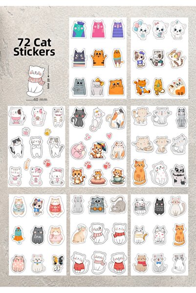 BULUT DİJİTAL Set de autocolante drăguțe cu numerele pisică - 72 de autocolan...