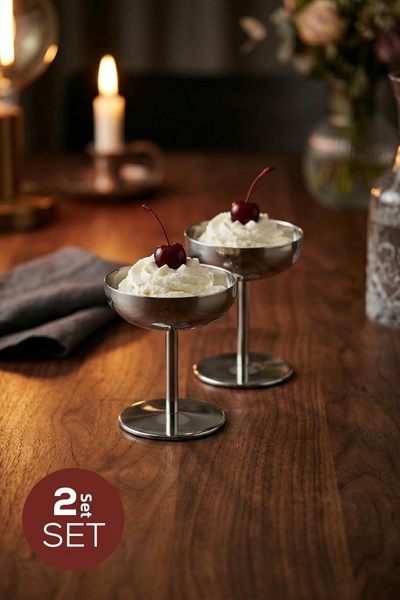 Vienev Set of 2 Silver Color Metal Ice Cream Bowls - Stylish Presentation and...