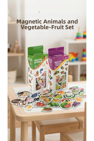 lowell home Magnetic Toy Set Animals Vegetables Fruits 56 Pieces with Magnets