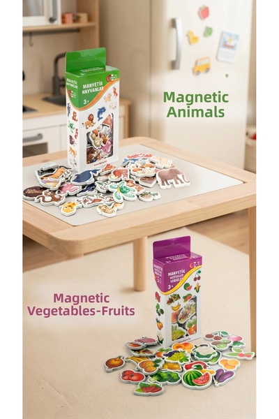 lowell home Magnetic Educational Set 30 Pieces Animal 26 Pieces Vegetable Fru...