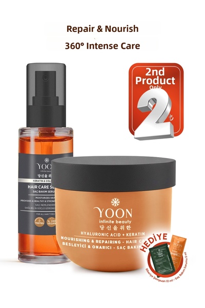 YOON عبوتان من قناع الشعر النباتي ومصل الشعر الذي يُترك على الشعر - 360 درجة ...