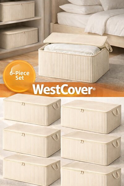 WestCover Beige Color 6-Piece Storage Box 60X40X20 cm Zippered Cabinet Organi...