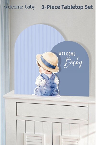 neşeli günlerim Blue Ριγέ Hat Welcome Baby Boy Σετ 3 τεμαχίων με επιτραπέζια ...